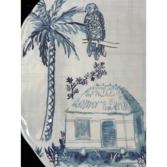 Tommy Bahama Tropical Melamine Dinner Plates Set Of4 Blue & White Palm Parrot - Picture 2 of 7